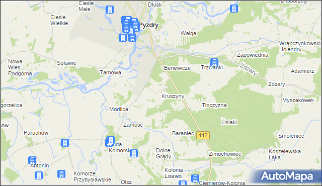 mapa Kruszyny gmina Pyzdry, Kruszyny gmina Pyzdry na mapie Targeo