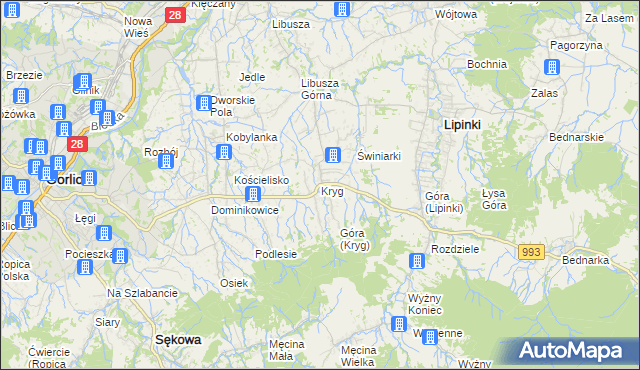 mapa Kryg, Kryg na mapie Targeo
