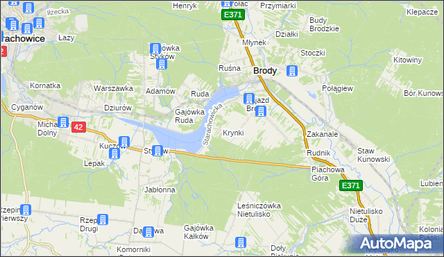 mapa Krynki gmina Brody, Krynki gmina Brody na mapie Targeo