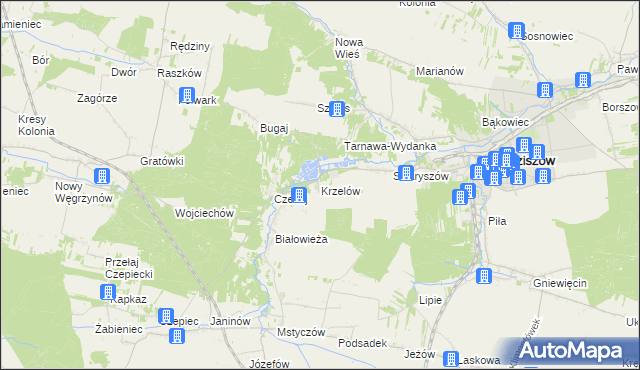 mapa Krzelów gmina Sędziszów, Krzelów gmina Sędziszów na mapie Targeo