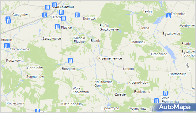 mapa Krzemieniewice, Krzemieniewice na mapie Targeo