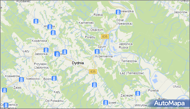mapa Krzemienna gmina Dydnia, Krzemienna gmina Dydnia na mapie Targeo