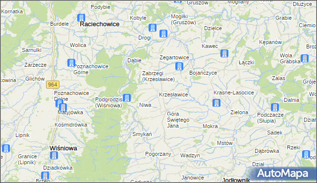 mapa Krzesławice gmina Raciechowice, Krzesławice gmina Raciechowice na mapie Targeo