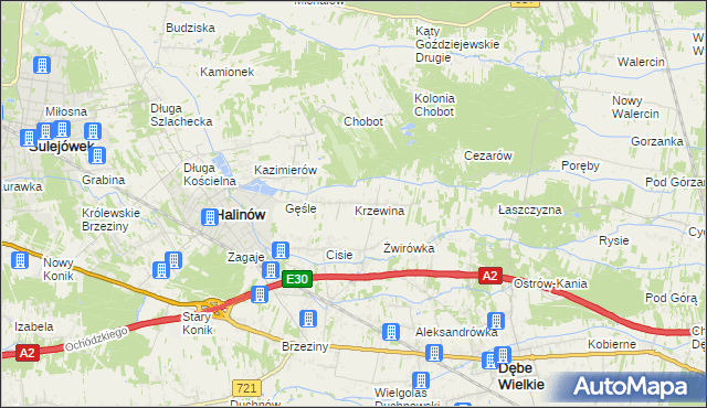 mapa Krzewina gmina Halinów, Krzewina gmina Halinów na mapie Targeo
