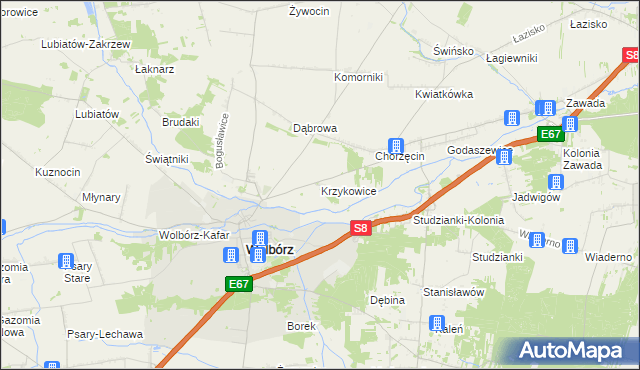 mapa Krzykowice gmina Wolbórz, Krzykowice gmina Wolbórz na mapie Targeo