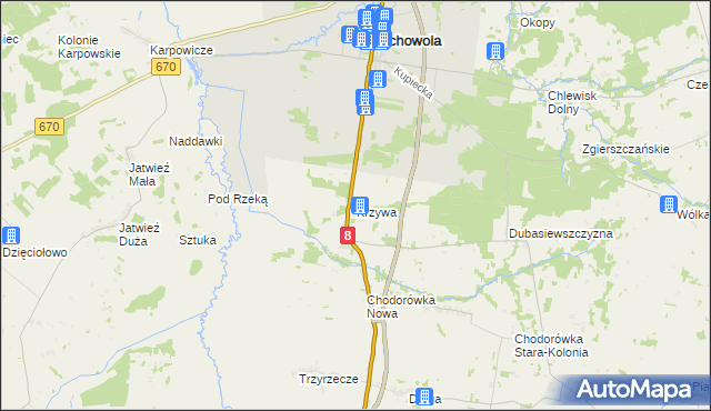 mapa Krzywa gmina Suchowola, Krzywa gmina Suchowola na mapie Targeo