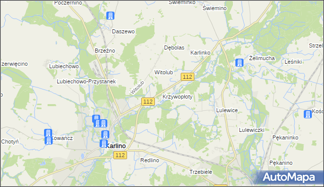 mapa Krzywopłoty gmina Karlino, Krzywopłoty gmina Karlino na mapie Targeo