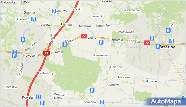 mapa Ksawerów gmina Nowosolna, Ksawerów gmina Nowosolna na mapie Targeo