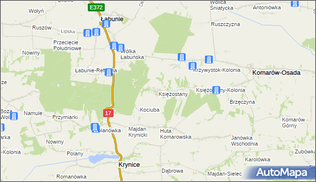 mapa Księżostany, Księżostany na mapie Targeo