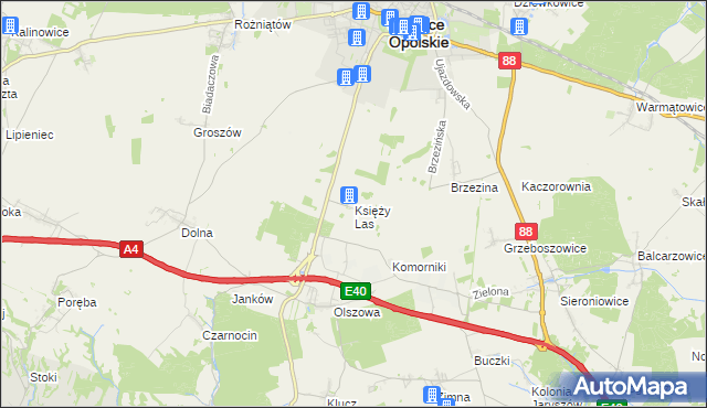 mapa Księży Las gmina Ujazd, Księży Las gmina Ujazd na mapie Targeo