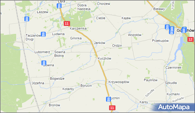 mapa Kuczków gmina Pleszew, Kuczków gmina Pleszew na mapie Targeo