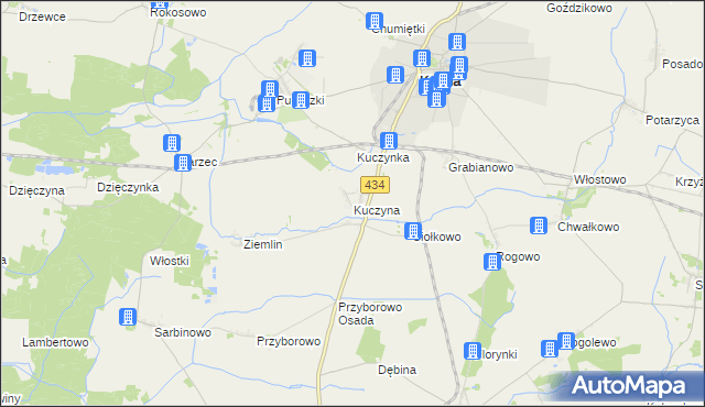 mapa Kuczyna gmina Krobia, Kuczyna gmina Krobia na mapie Targeo