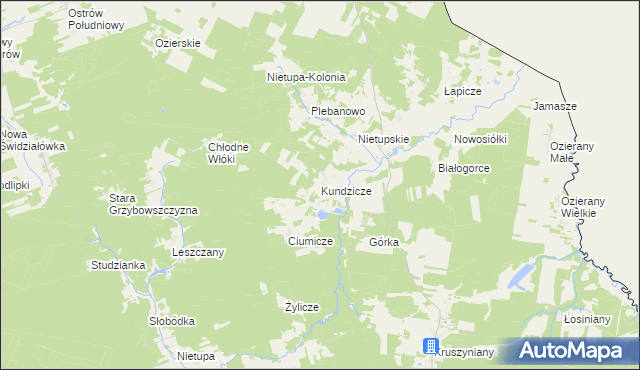 mapa Kundzicze gmina Krynki, Kundzicze gmina Krynki na mapie Targeo