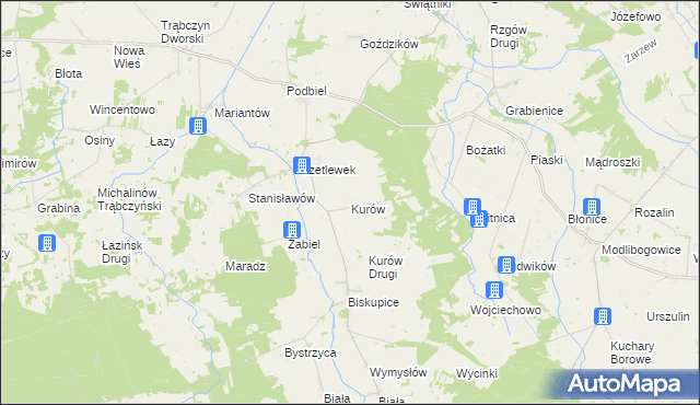 mapa Kurów gmina Rzgów, Kurów gmina Rzgów na mapie Targeo