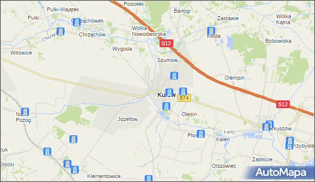 mapa Kurów powiat puławski, Kurów powiat puławski na mapie Targeo
