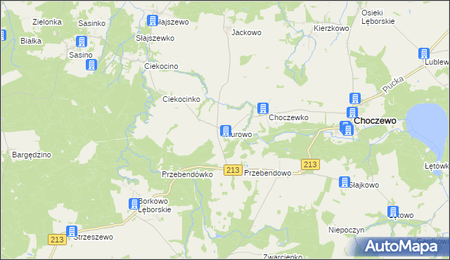 mapa Kurowo gmina Choczewo, Kurowo gmina Choczewo na mapie Targeo