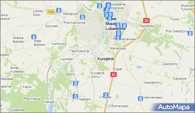 mapa Kurzętnik, Kurzętnik na mapie Targeo