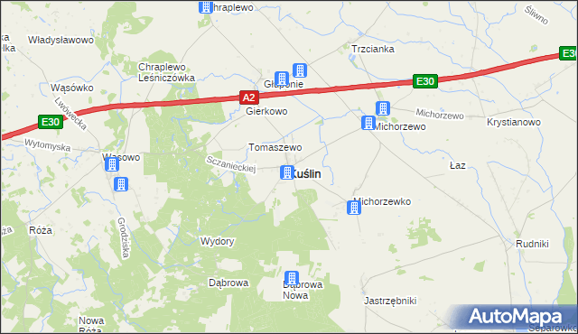 mapa Kuślin, Kuślin na mapie Targeo