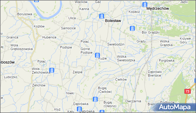 mapa Kuzie gmina Bolesław, Kuzie gmina Bolesław na mapie Targeo