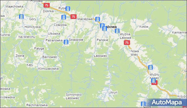 mapa Łabowiec, Łabowiec na mapie Targeo