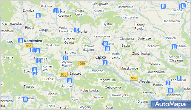 mapa Łącko powiat nowosądecki, Łącko powiat nowosądecki na mapie Targeo