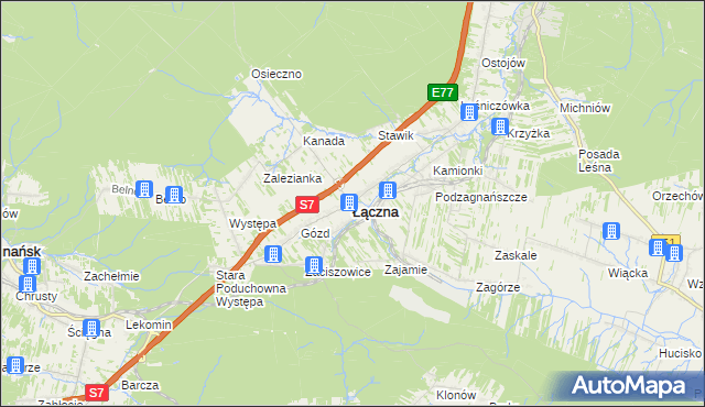 mapa Łączna powiat skarżyski, Łączna powiat skarżyski na mapie Targeo