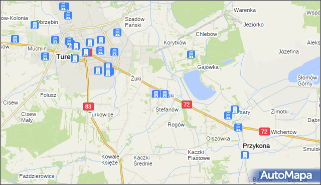 mapa Laski gmina Przykona, Laski gmina Przykona na mapie Targeo