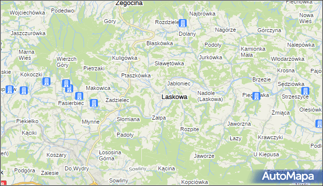 mapa Laskowa powiat limanowski, Laskowa powiat limanowski na mapie Targeo