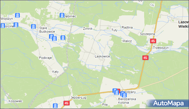 mapa Laskowice gmina Lasowice Wielkie, Laskowice gmina Lasowice Wielkie na mapie Targeo