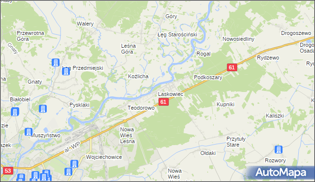 mapa Laskowiec gmina Rzekuń, Laskowiec gmina Rzekuń na mapie Targeo