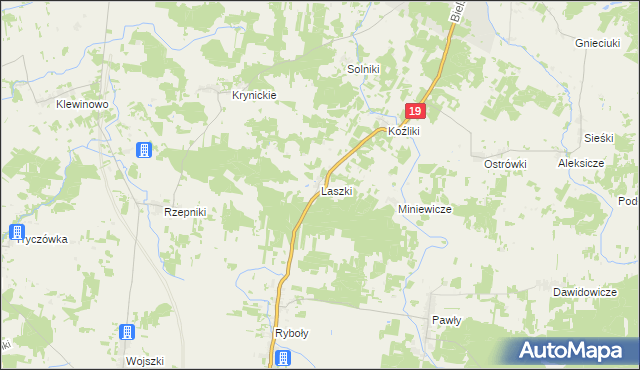 mapa Laszki gmina Zabłudów, Laszki gmina Zabłudów na mapie Targeo