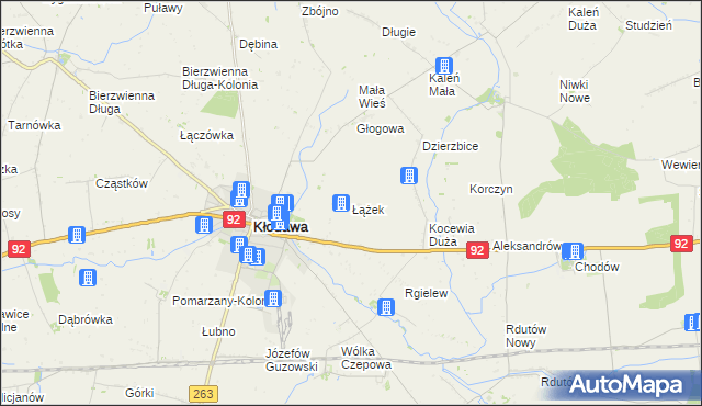 mapa Łążek gmina Kłodawa, Łążek gmina Kłodawa na mapie Targeo