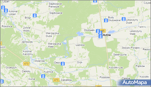 mapa Łaziska gmina Dłutów, Łaziska gmina Dłutów na mapie Targeo