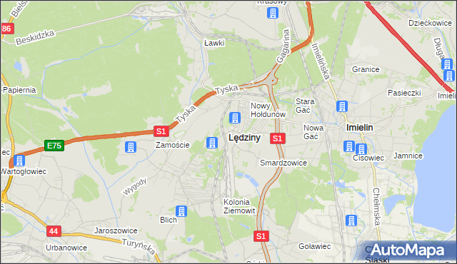 mapa Lędziny powiat bieruńsko-lędziński, Lędziny powiat bieruńsko-lędziński na mapie Targeo