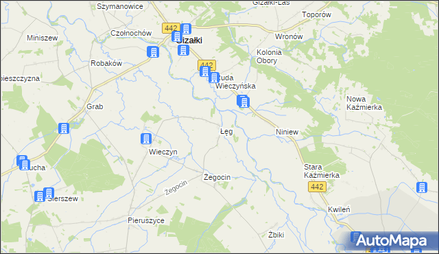 mapa Łęg gmina Czermin, Łęg gmina Czermin na mapie Targeo