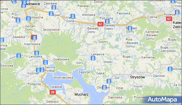 mapa Łękawica gmina Stryszów, Łękawica gmina Stryszów na mapie Targeo