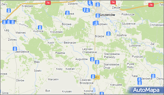 mapa Leśniaki Chabielskie, Leśniaki Chabielskie na mapie Targeo