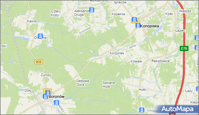 mapa Leśniaki gmina Konopiska, Leśniaki gmina Konopiska na mapie Targeo