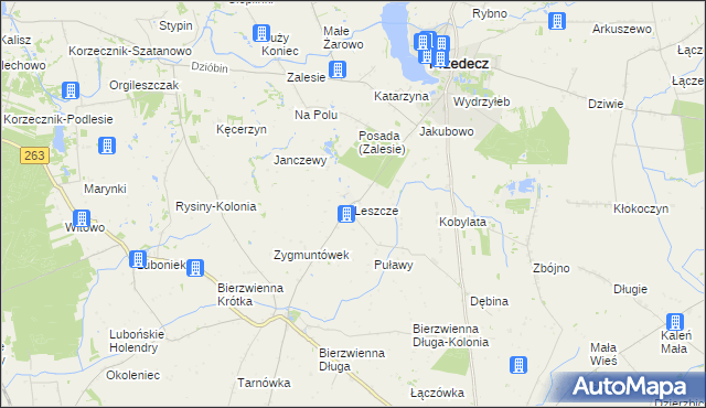 mapa Leszcze gmina Kłodawa, Leszcze gmina Kłodawa na mapie Targeo