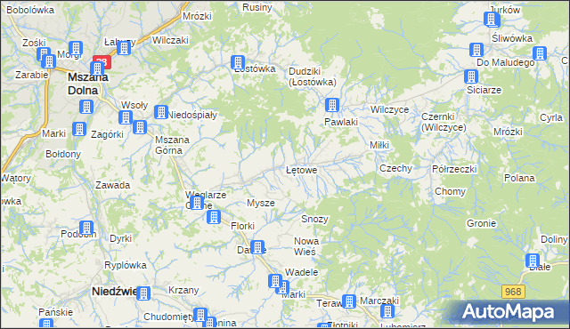 mapa Łętowe, Łętowe na mapie Targeo