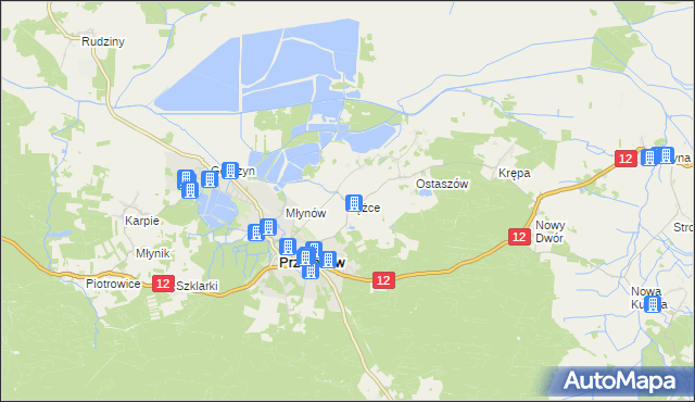 mapa Łężce gmina Przemków, Łężce gmina Przemków na mapie Targeo