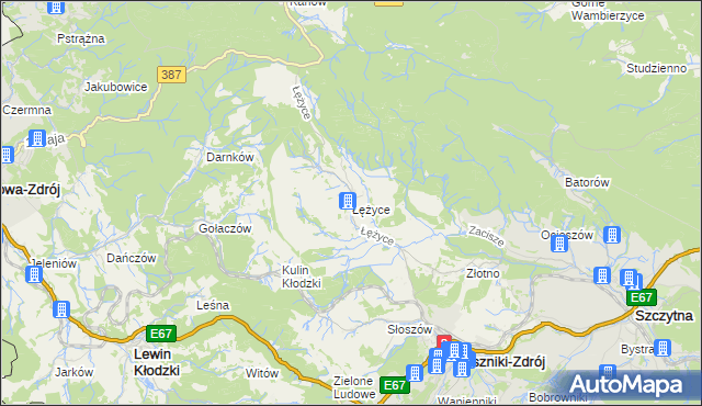 mapa Łężyce gmina Szczytna, Łężyce gmina Szczytna na mapie Targeo