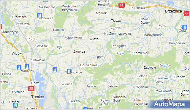 mapa Lgota gmina Tomice, Lgota gmina Tomice na mapie Targeo