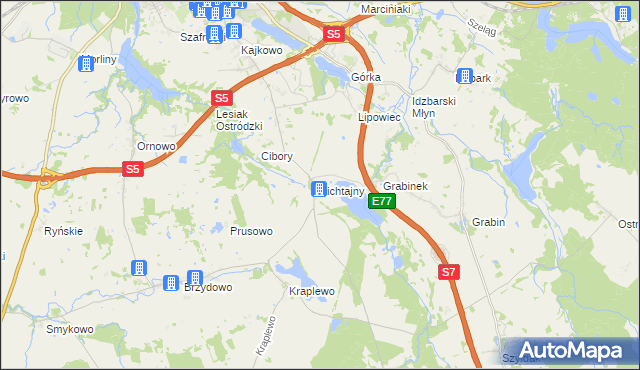mapa Lichtajny gmina Ostróda, Lichtajny gmina Ostróda na mapie Targeo