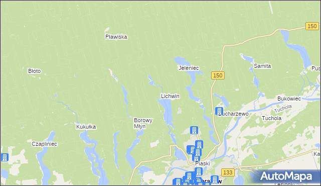 mapa Lichwin gmina Sieraków, Lichwin gmina Sieraków na mapie Targeo