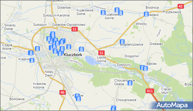 mapa Ligota Górna gmina Kluczbork, Ligota Górna gmina Kluczbork na mapie Targeo