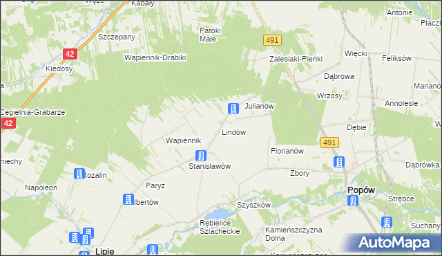 mapa Lindów gmina Lipie, Lindów gmina Lipie na mapie Targeo