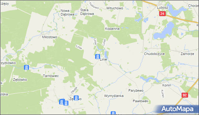 mapa Linie gmina Lwówek, Linie gmina Lwówek na mapie Targeo