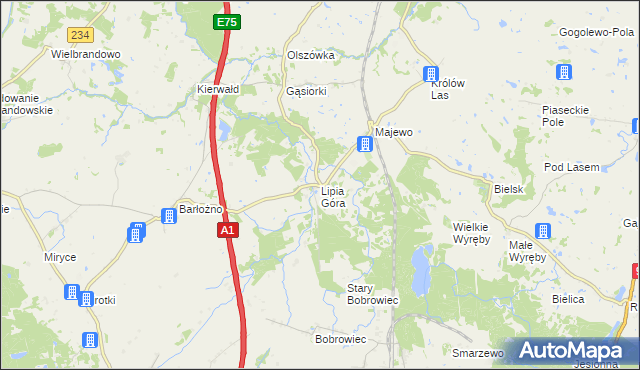 mapa Lipia Góra gmina Morzeszczyn, Lipia Góra gmina Morzeszczyn na mapie Targeo