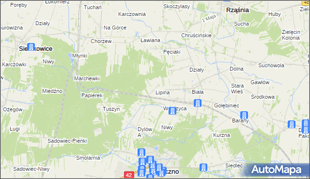 mapa Lipina gmina Pajęczno, Lipina gmina Pajęczno na mapie Targeo
